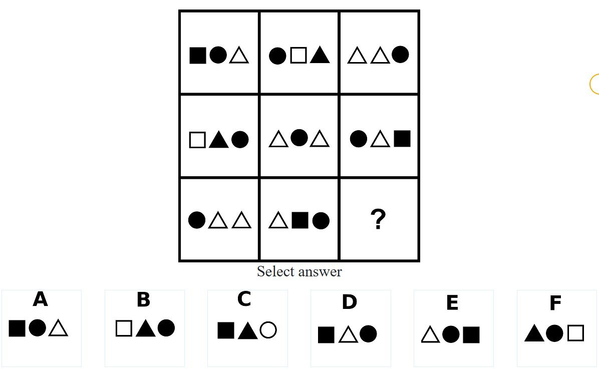 Shape Matrix Reasoning Puzzle, Find the Missing Tile
