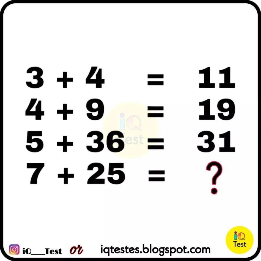 Hidden Math Rule: 3+4=11, 4+9=19 — What is 7+25?